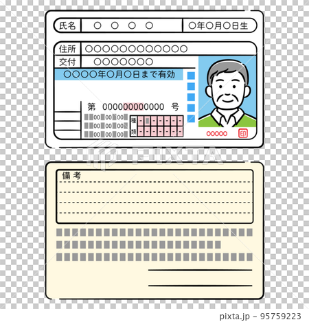 シニア男性の運転免許証両面のイラストセット 95759223