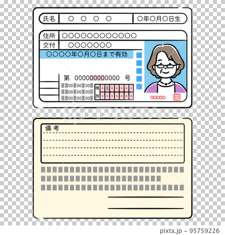 シニア女性の運転免許証両面のイラストセット シニア女性の運転免許証両面のイラストセット 95759226