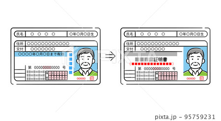 シニア男性の運転免許証と運転経歴証明書のイラストセット 95759231