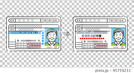 シニア男性の運転免許証と運転経歴証明書のイラストセット 95759231