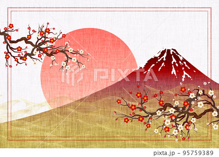 富士山　梅　年賀状　背景 95759389