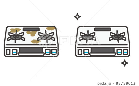 汚れたコンロときれいなコンロのベクターイラスト素材 大掃除 ガス ガスコンロのイラスト素材