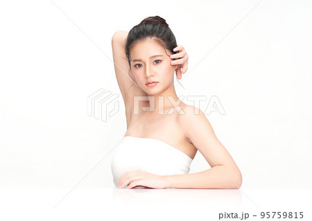 Beautiful young asian woman with clean fresh skin on white background, Face care, Facial treatment, Cosmetology, beauty and spa, Asian women portrait. 95759815