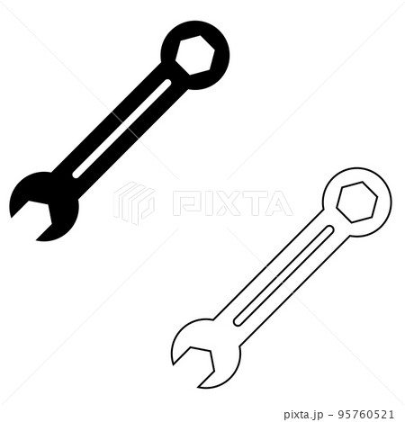 Black Wrench icon on white background. Wrench outline. Wrench tool sign. spanner outline and filled symbol. flat style. Black Wrench icon on white background. Wrench outline. Wrench tool sign. spanner outline and filled symbol. flat style. 95760521