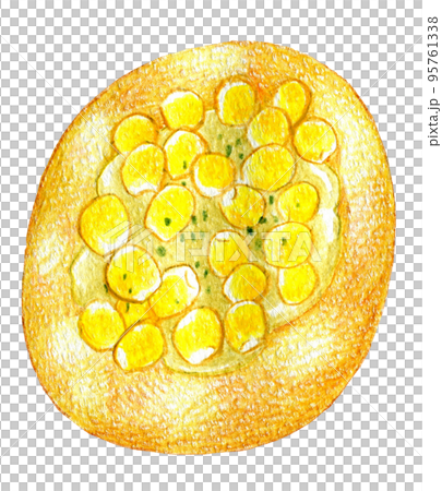 コーンマヨの総菜パンの色鉛筆画ワンポイント コーンマヨの総菜パンの色鉛筆画ワンポイント 95761338