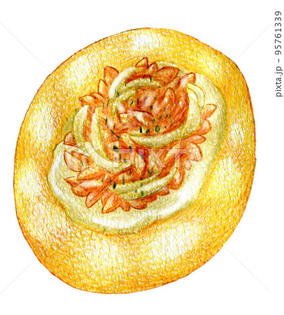 ツナマヨの総菜パンの色鉛筆画ワンポイント ツナマヨの総菜パンの色鉛筆画ワンポイント 95761339