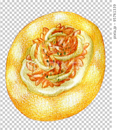 ツナマヨの総菜パンの色鉛筆画ワンポイント ツナマヨの総菜パンの色鉛筆画ワンポイント 95761339