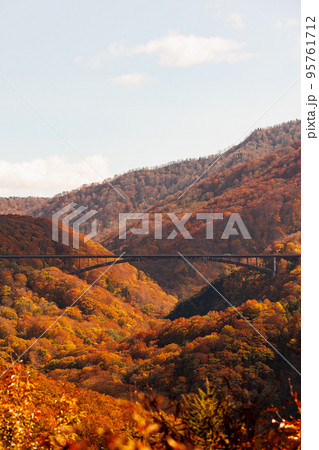 横から観た晩秋の城ヶ倉大橋（青森県青森市） 95761712