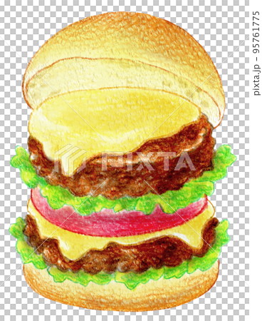 快餐漢堡彩色鉛筆劃一點 快餐漢堡彩色鉛筆劃一點 95761775