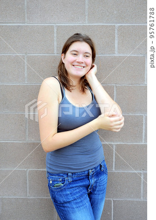 Female beauty fashion model expressions outdoors. Female beauty fashion model expressions outdoors. 95761788