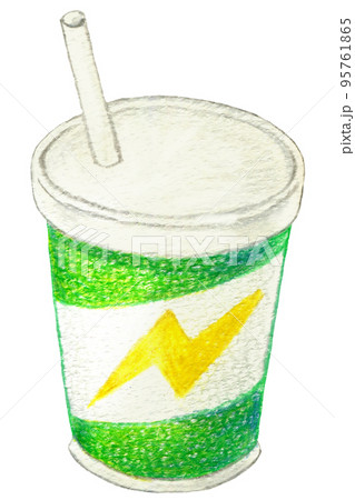 紙コップに入ったジュースの色鉛筆画ワンポイント 紙コップに入ったジュースの色鉛筆画ワンポイント 95761865