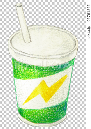 紙コップに入ったジュースの色鉛筆画ワンポイント 紙コップに入ったジュースの色鉛筆画ワンポイント 95761865