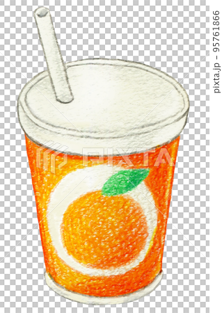 紙コップに入ったジュースの色鉛筆画ワンポイント 95761866