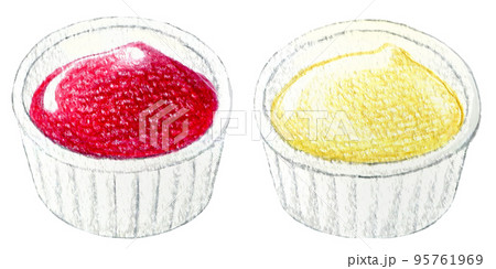 カップに入ったケチャップとマヨネーズの色鉛筆画ワンポイント 95761969