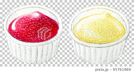One point of colored pencil drawing of ketchup and mayonnaise in a cup 95761969