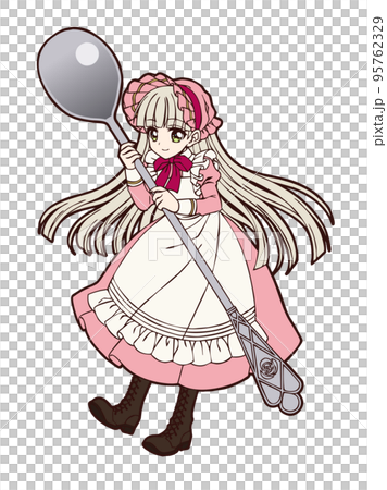 一個拿著勺子的小女孩的動漫風格插圖 95762329