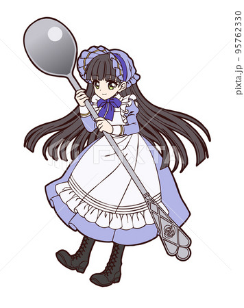 スプーンを持った小さな女の子のアニメ風イラスト 95762330
