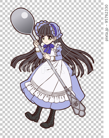 一個拿著勺子的小女孩的動漫風格插圖 95762330