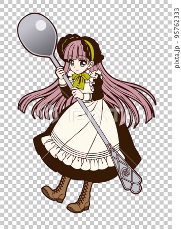 一個拿著勺子的小女孩的動漫風格插圖 95762333