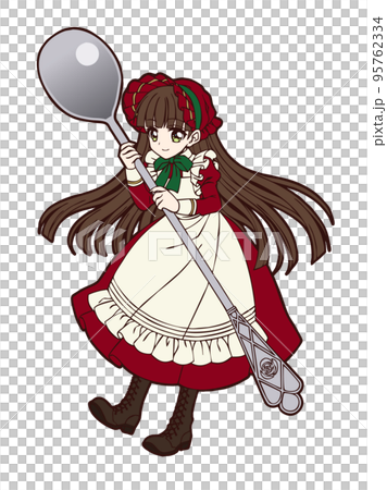 一個拿著勺子的小女孩的動漫風格插圖 95762334
