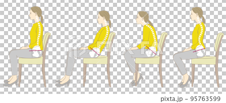 Good and bad posture of a woman sitting on a chair 95763599