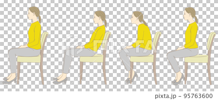 Good and bad posture of a woman sitting on a chair 95763600