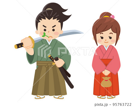 浪人風のお侍さんと町娘　武士　侍　サムライ 95763722