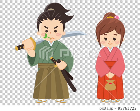 浪人風のお侍さんと町娘　武士　侍　サムライ 95763722