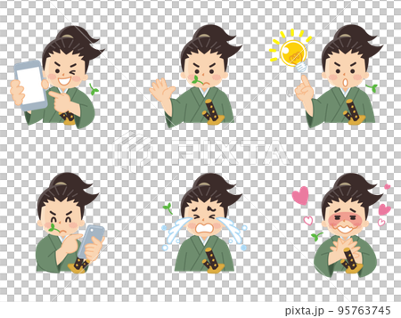 浪人式武士武士武士面部表情圖案套裝 95763745