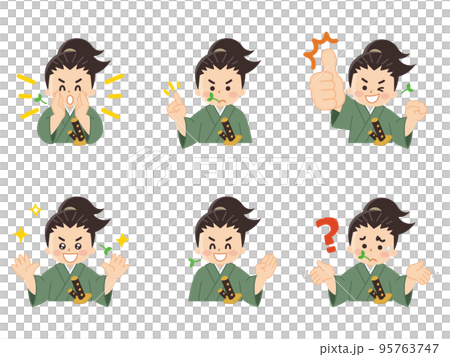 Ronin-style samurai warrior samurai facial expression pattern set 95763747