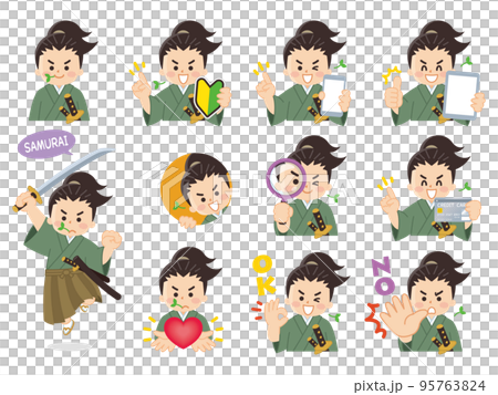 浪人風のお侍さん　バリエーション　初心者マーク　スマートフォン　タブレット　虫眼鏡　クレジットカード 95763824