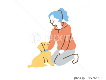 犬をなでてる女性一人_色 95764860