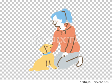 犬をなでてる女性一人_色 95764860