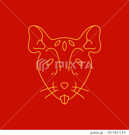 Rat muzzle Chinese New Year cultural mascot monochrome line icon vector illustration 95765134