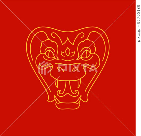 Snake angry muzzle head Chinese New Year monochrome golden line icon vector illustration 95765139