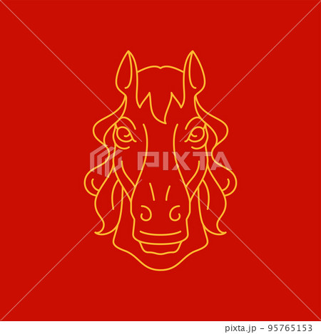 Horse with mane muzzle Chinese New Year monochrome golden line icon vector illustration 95765153