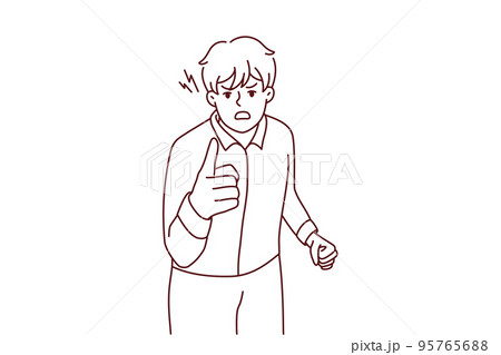 Furious man point at screen threatening 95765688