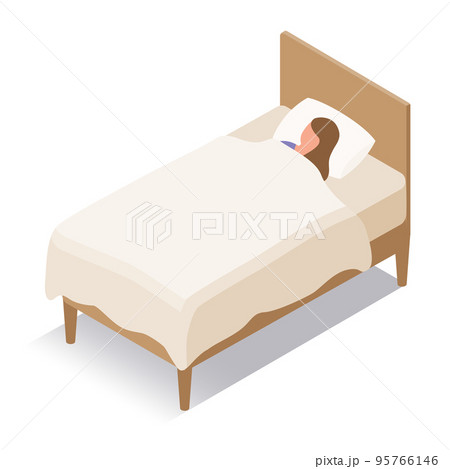 アイソメトリック_ベッドで眠る女性のイラスト 95766146