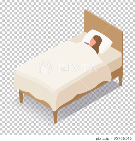 アイソメトリック_ベッドで眠る女性のイラスト 95766146