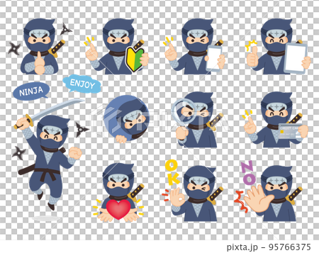 忍者の男性　バリエーション　初心者マーク　スマートフォン　タブレット　虫眼鏡　クレジットカード 95766375