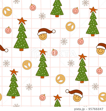 Groovy Christmas pattern. Retro 70s Hippie... - Stock Illustration ...