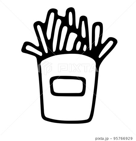 Doodle French fries in a package icon 95766929