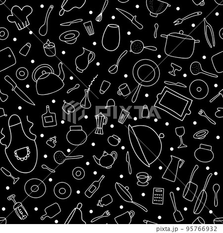 Seamless Doodle tableware vector pattern 95766932