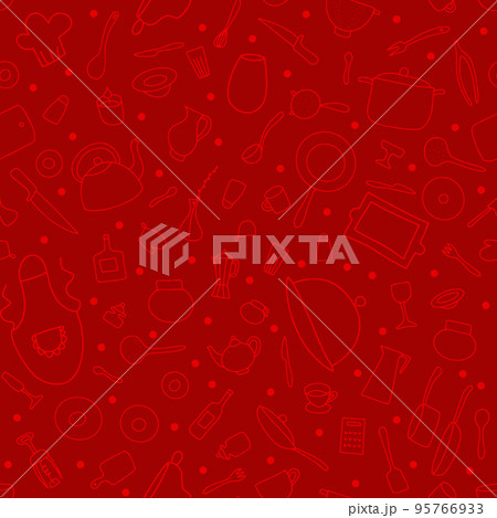Seamless Doodle tableware vector pattern 95766933