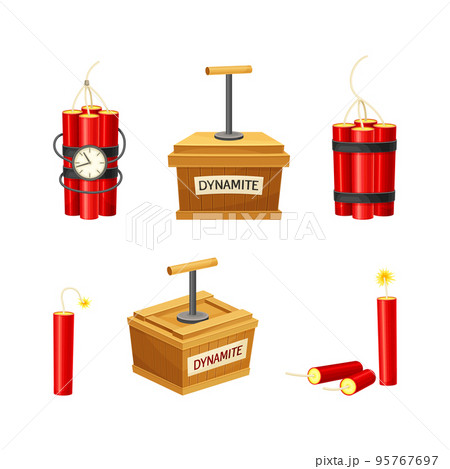 Detonating fuse, dynamite sticks with timing device vector illustration 95767697