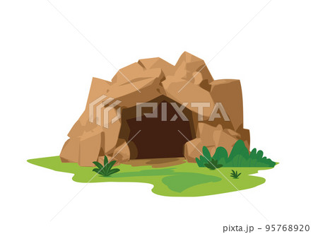 Brown stone cave entrance outside view flat style, vector illustration 95768920