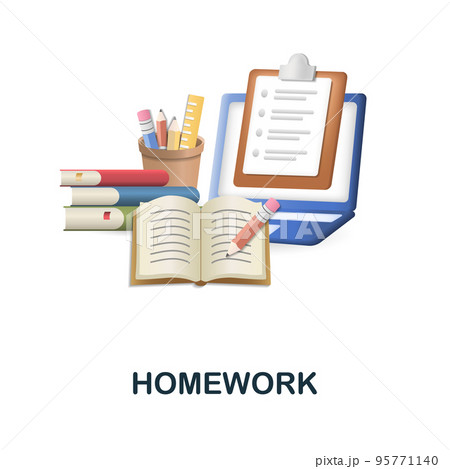 Homework icon. 3d illustration from back to...のイラスト素材 [95771140] - PIXTA