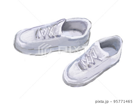 Watercolor sport white sneakers boots isolated on white background. 95771465