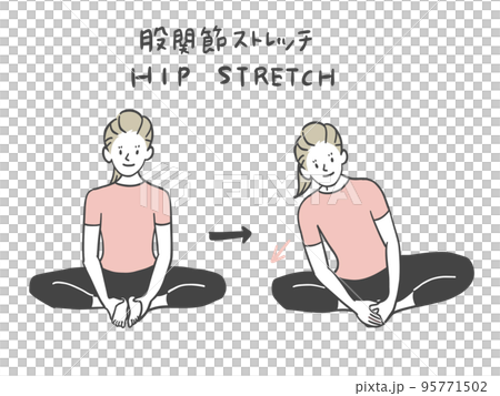 胡座で股関節ストレッチ 95771502
