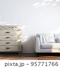 White room interior with sofa and vintage style commode 3d render. 95771766